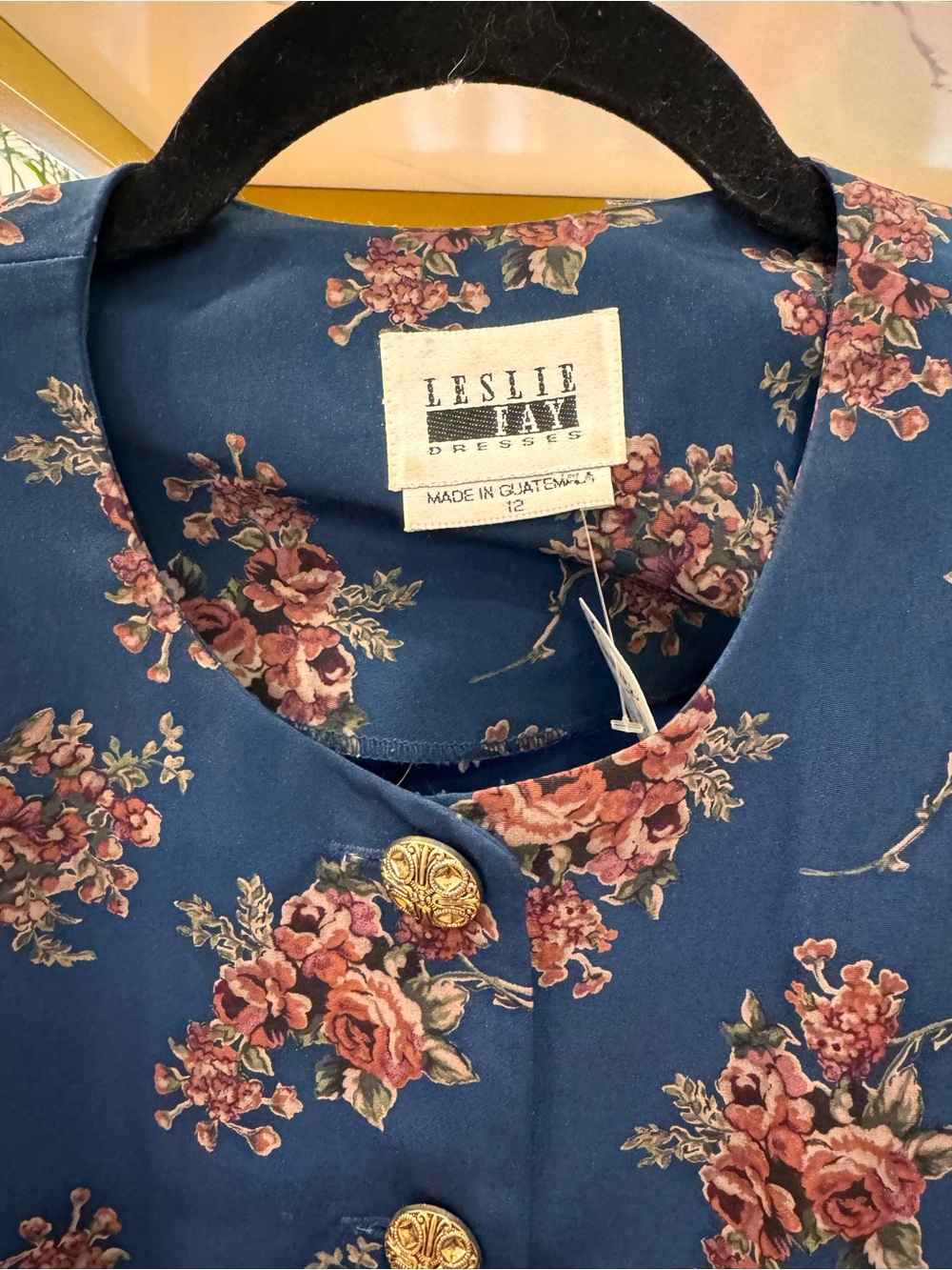 Vintage, Leslie Fay Navy Floral Button-Front Dress Jacket with Gold-Tone Buttons - Picture 2 of 5